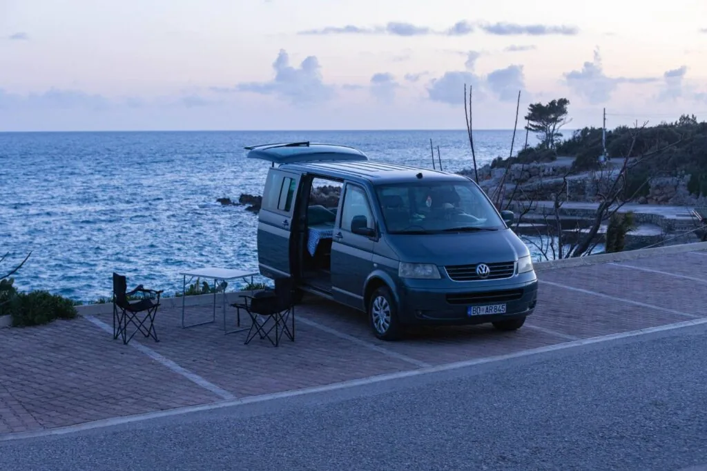 VW T5 Starline camper parked by the sea